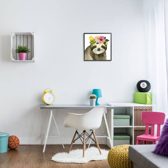 Stupell Industries Coachella Ready Sloth in Flower Crown Framed Wall Art